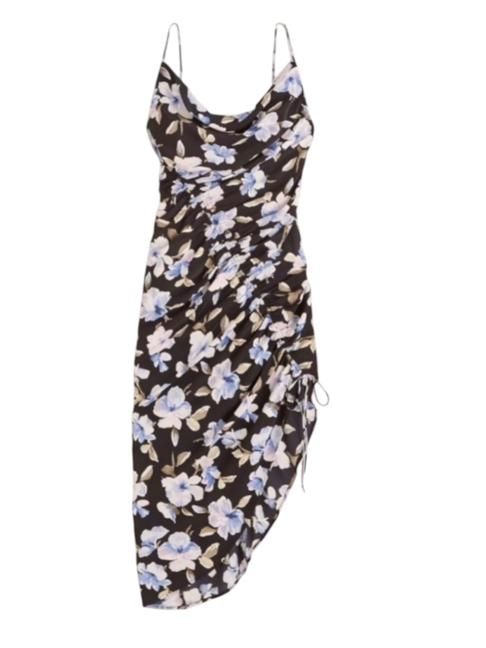 Abercrombie & Fitch Floral Cowlneck Ruched Asymmetrical Dress